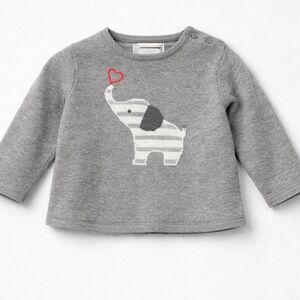 Janie and Jack gray long sleeve elephant and heart sweater size 12-18 months